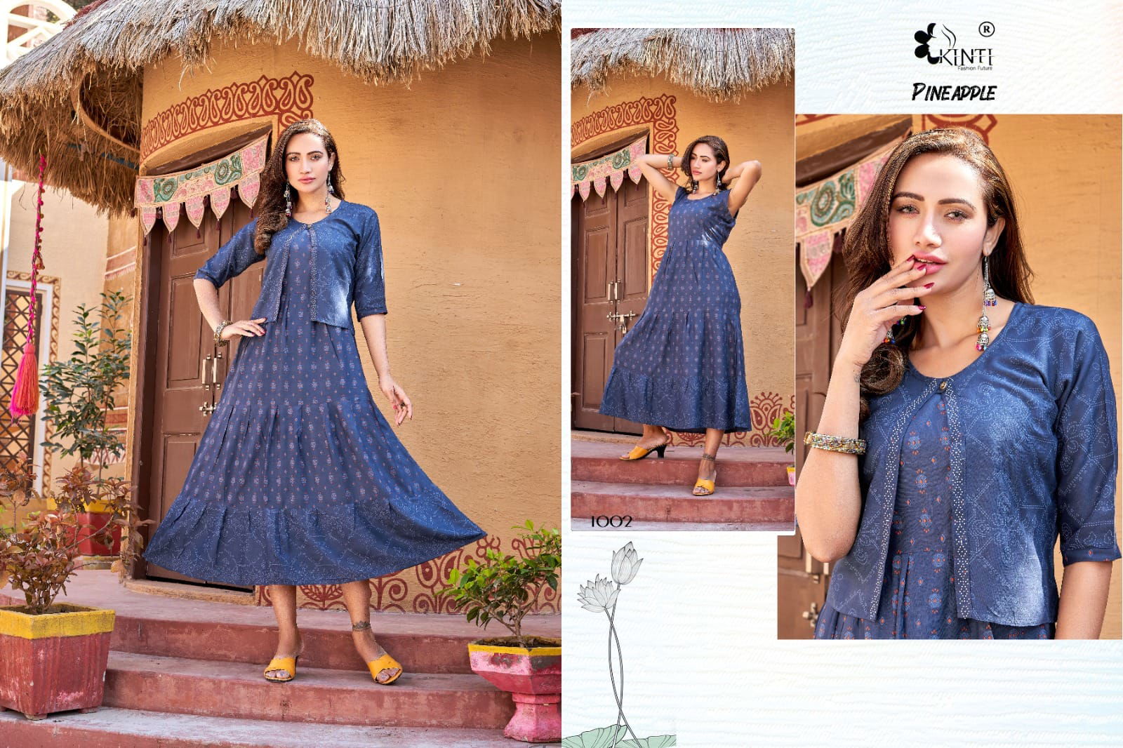 Kinti Pineapple Fancy Ethnic Wear Wholesale Long Kurti With Jacket Catalog